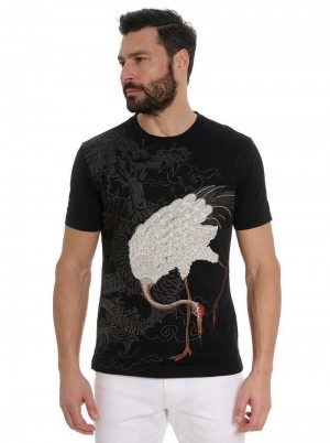Black Robert Graham Wild Feather T-shirt | 651237XUR