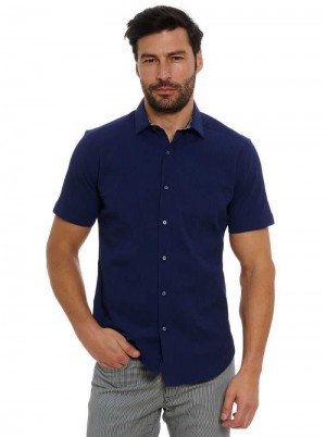 Navy Robert Graham Shark Bite 2 Short Sleeve Button Down Shirt Tall | 169842ONH
