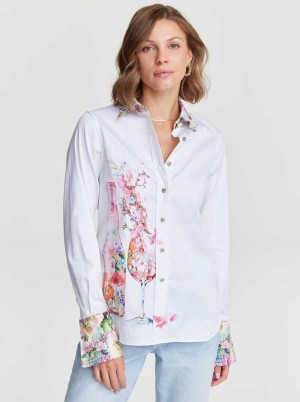 White Robert Graham Rosé Bouquet Shirt | 270653VNI